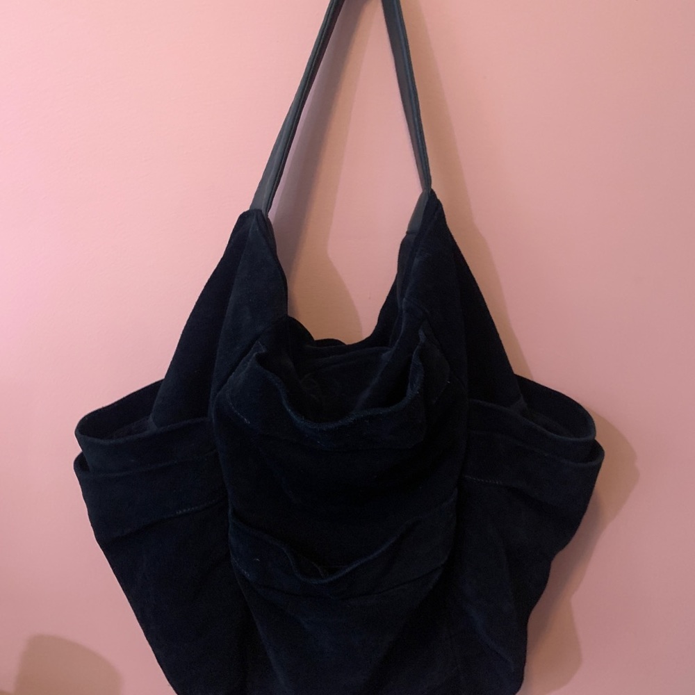 Beckon Black Suede Shoulder Bag